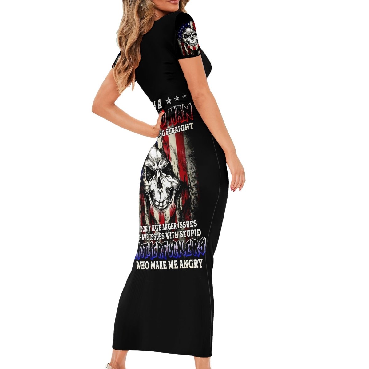 American Skull Short Sleeve Bodycon Dress Grumpy Old Man Motherfuckers Who Make Me Angry DT01 - The Mazicc - Long Dress - S - Black