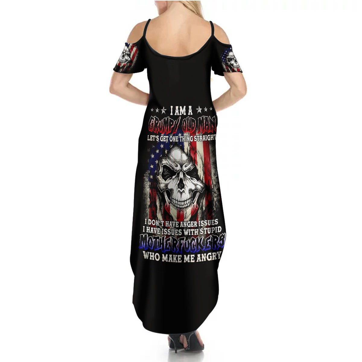 American Skull Summer Maxi Dress Grumpy Old Man Motherfuckers Who Make Me Angry DT01 - The Mazicc - Women - S - Black