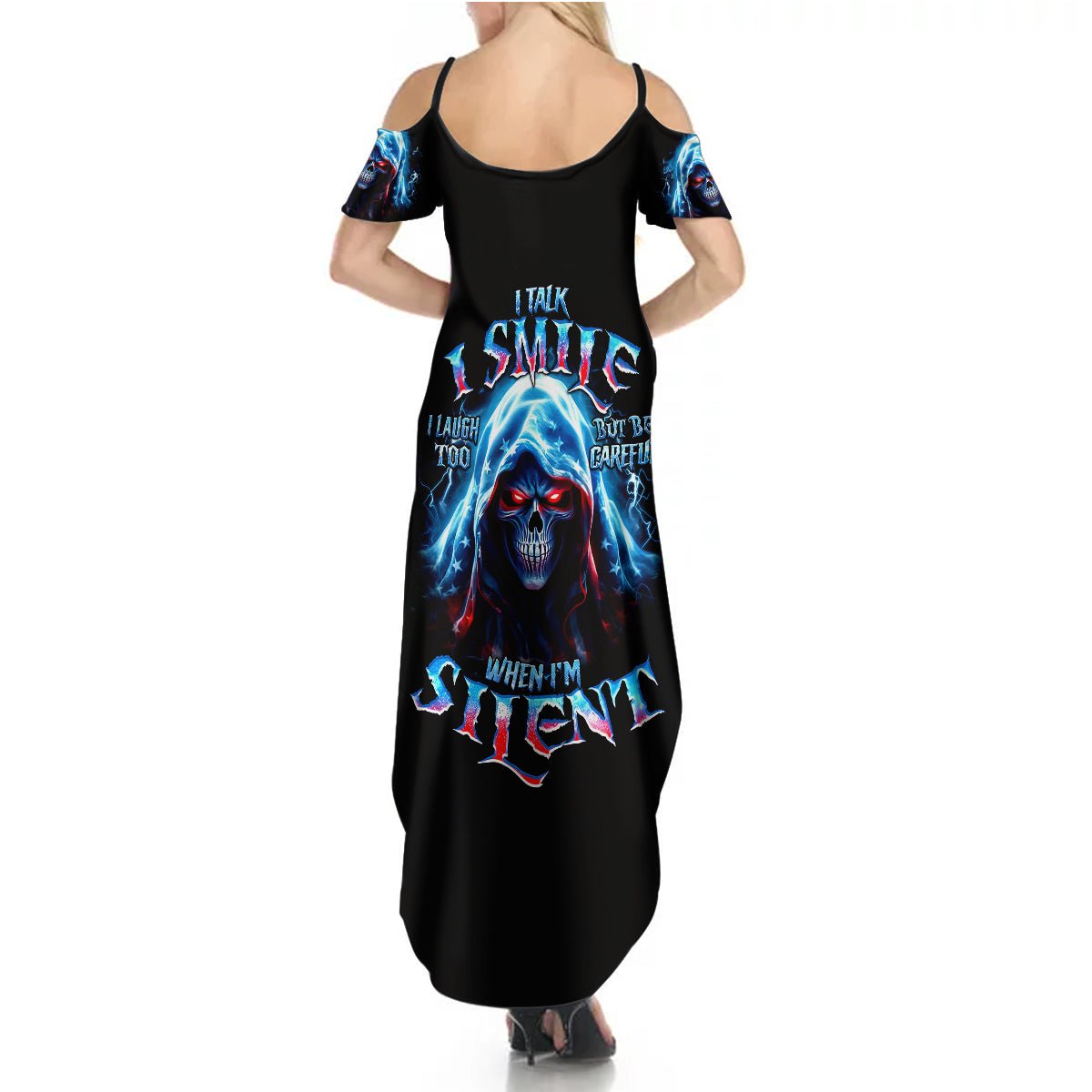 American Skull Summer Maxi Dress I Talk I Smile But Be Carefull When I Silent DT01 - The Mazicc - Women - S - Black