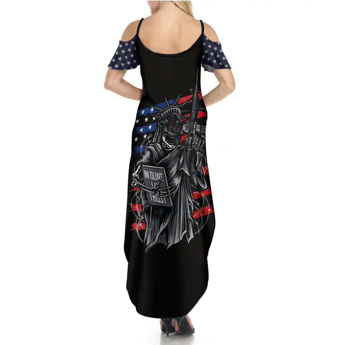 American Skull Summer Maxi Dress In Gun We Trust DT01 - The Mazicc - Women - S - Black