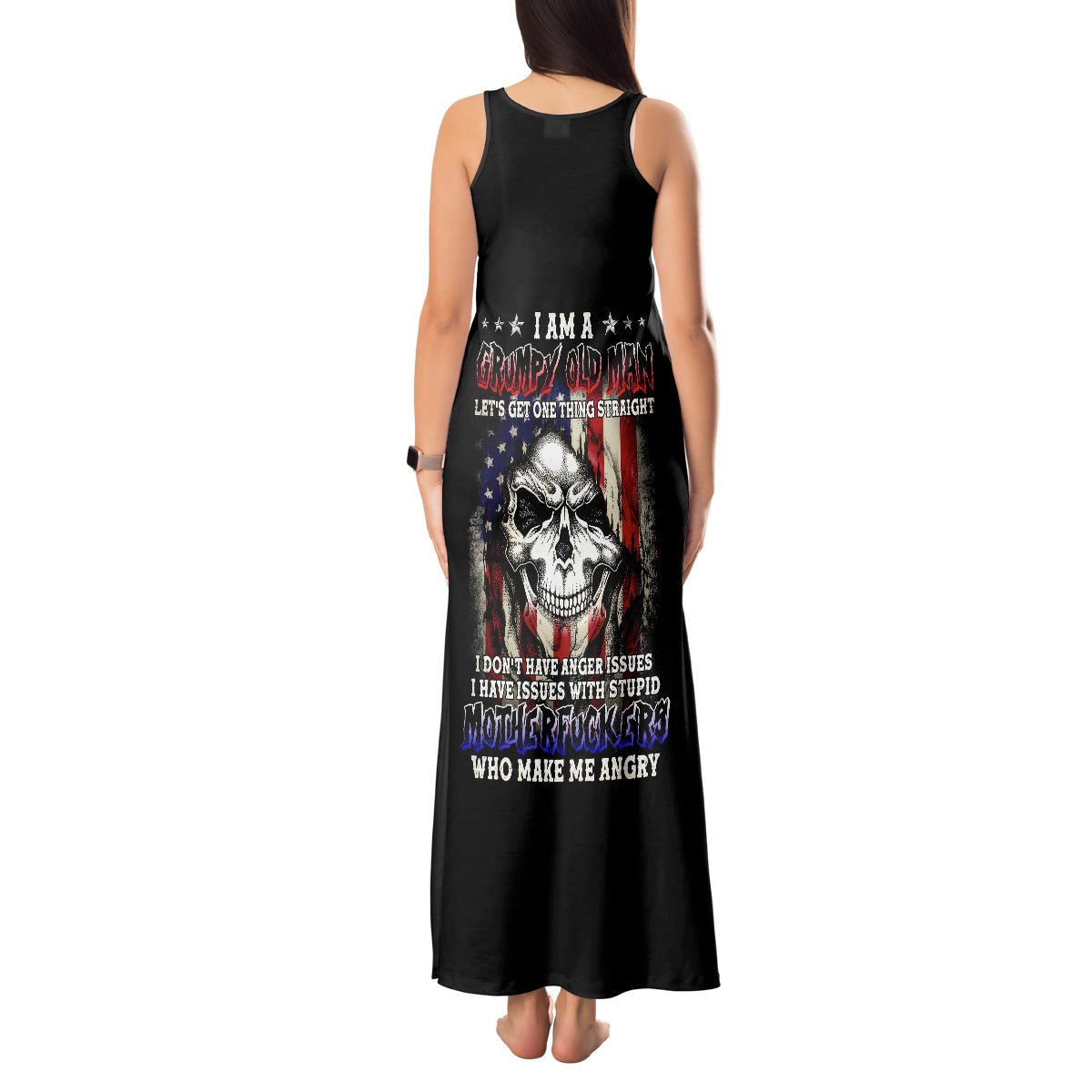 American Skull Tank Maxi Dress Grumpy Old Man Motherfuckers Who Make Me Angry DT01 - The Mazicc - Women - S - Black