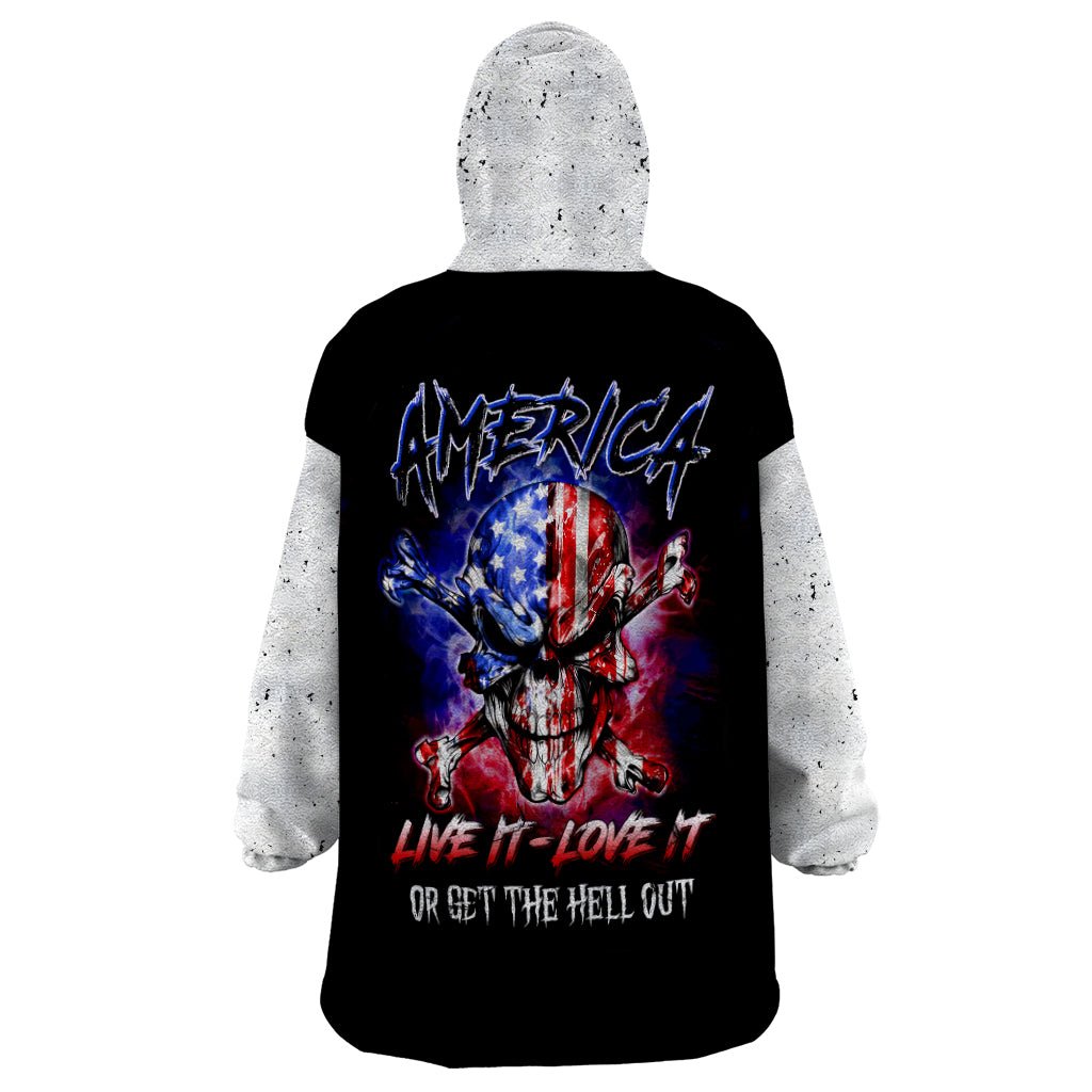 American Skull Wearable Blanket Hoodie American Live It Love It Or Get The Hell Out DT01 - The Mazicc - Adult - One Size - Black