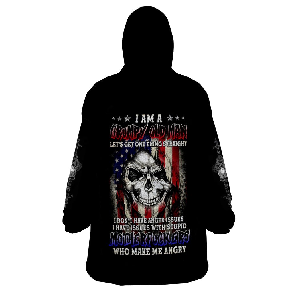 American Skull Wearable Blanket Hoodie Grumpy Old Man Motherfuckers Who Make Me Angry DT01 - The Mazicc - Adult - One Size - Black