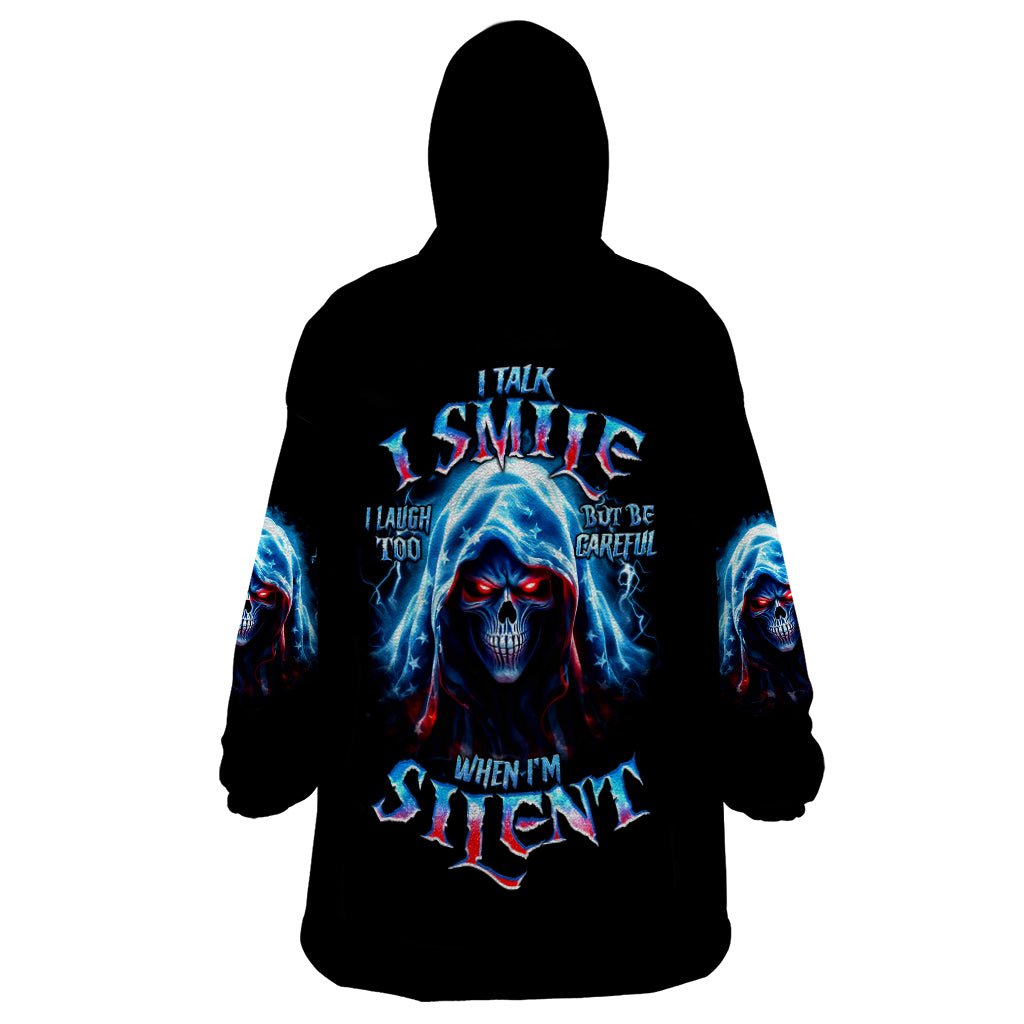 American Skull Wearable Blanket Hoodie I Talk I Smile But Be Carefull When I Silent DT01 - The Mazicc - Adult - One Size - Black