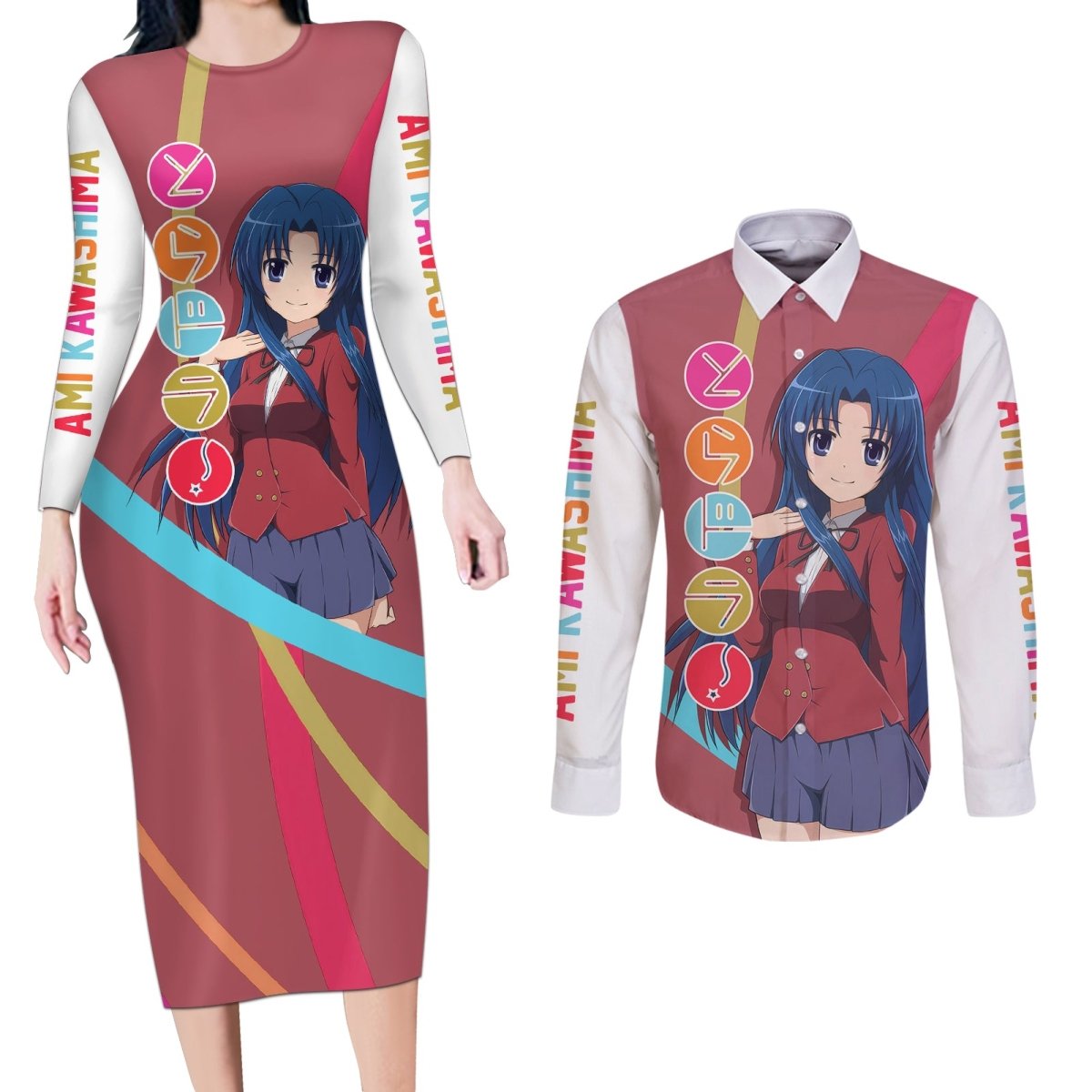 Ami Kawashima Couples Matching Long Sleeve Bodycon Dress and Long Sleeve Button Shirt Toradora TS04 - The Mazicc - S - S - Multicolor