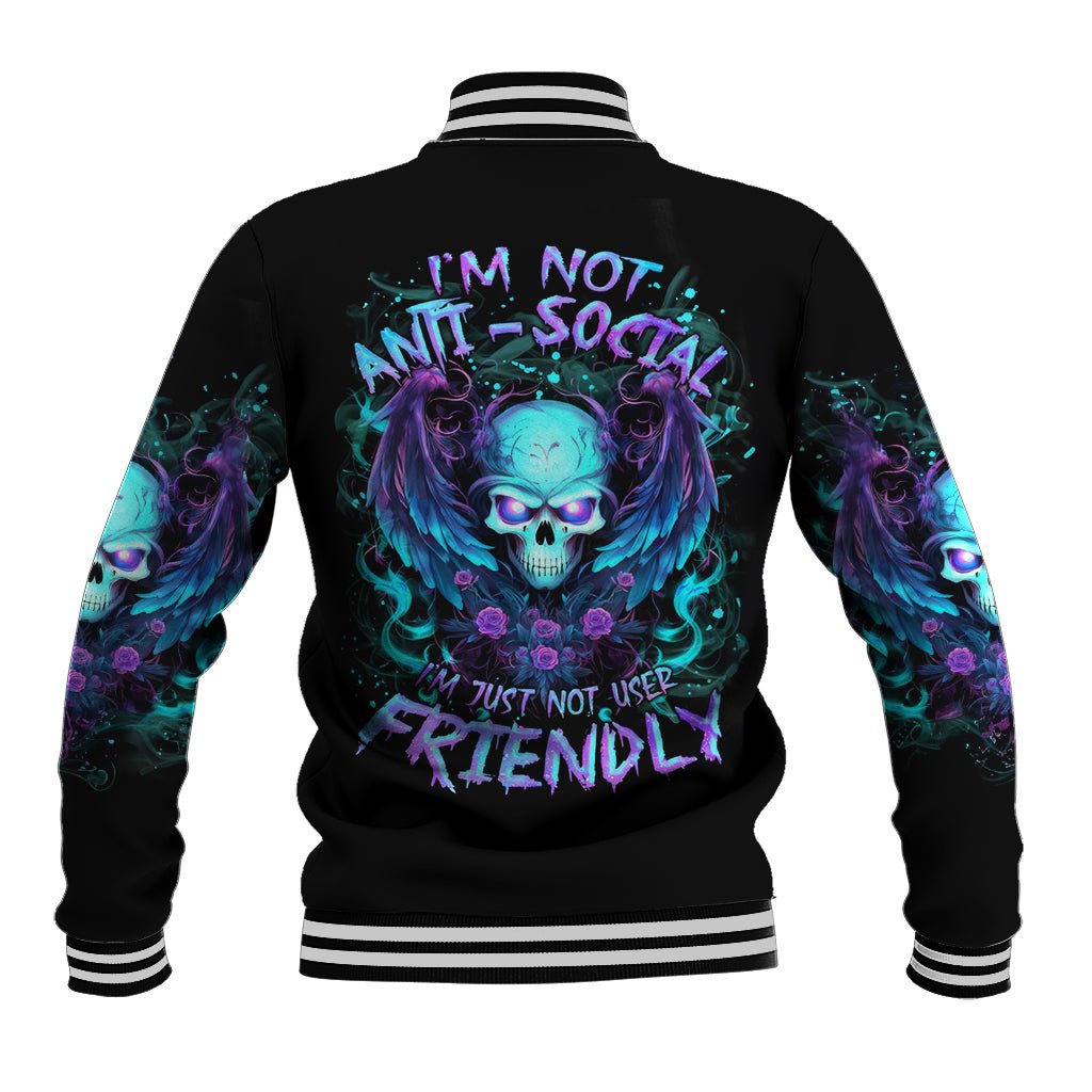 Angel Skull Baseball Jacket I'm Not Anti-Social I'm Just Not User Friendly DT01 - The Mazicc - Unisex - S - Black