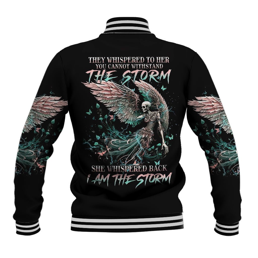 Angel Skull Baseball Jacket She Whispered Back Iam The Storm DT01 - The Mazicc - Unisex - S - Black