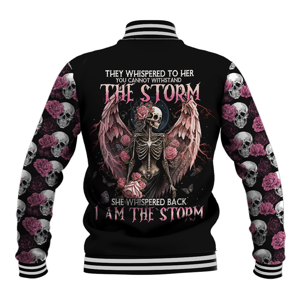 Angel Skull Baseball Jacket She Whispered Back Iam The Storm DT01 - The Mazicc - Unisex - S - Black