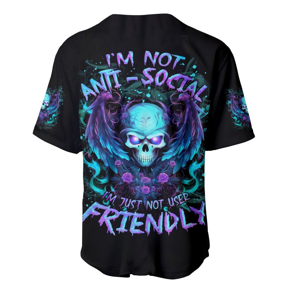 Angel Skull Baseball Jersey I'm Not Anti-Social I'm Just Not User Friendly DT01 - The Mazicc - S - Black -