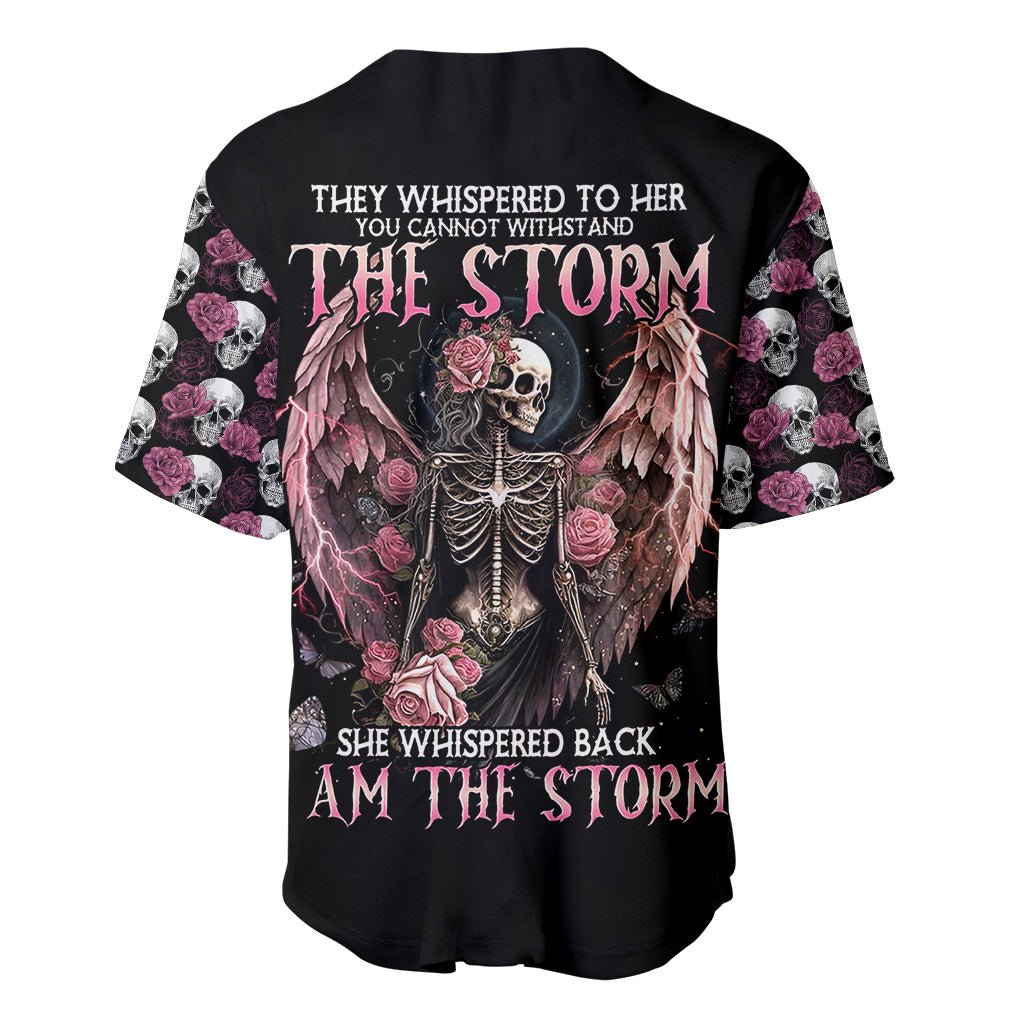 Angel Skull Baseball Jersey She Whispered Back Iam The Storm DT01 - The Mazicc - S - Black -