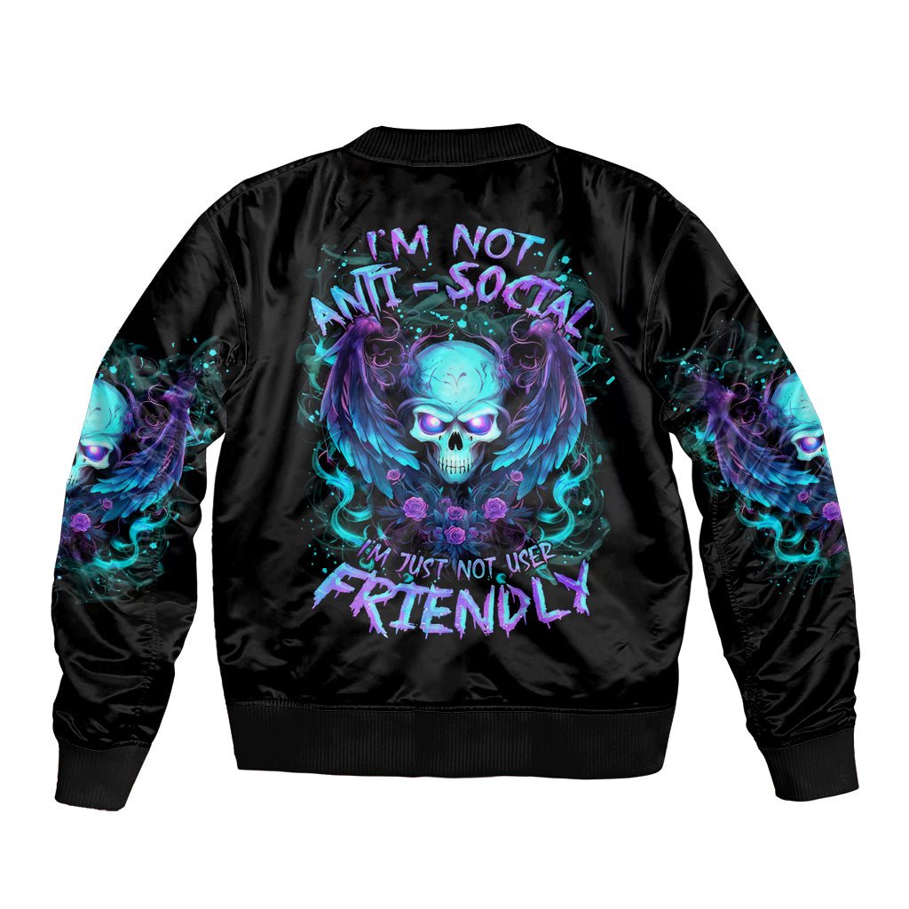 Angel Skull Bomber Jacket I'm Not Anti-Social I'm Just Not User Friendly DT01 - The Mazicc - Unisex - S - Black