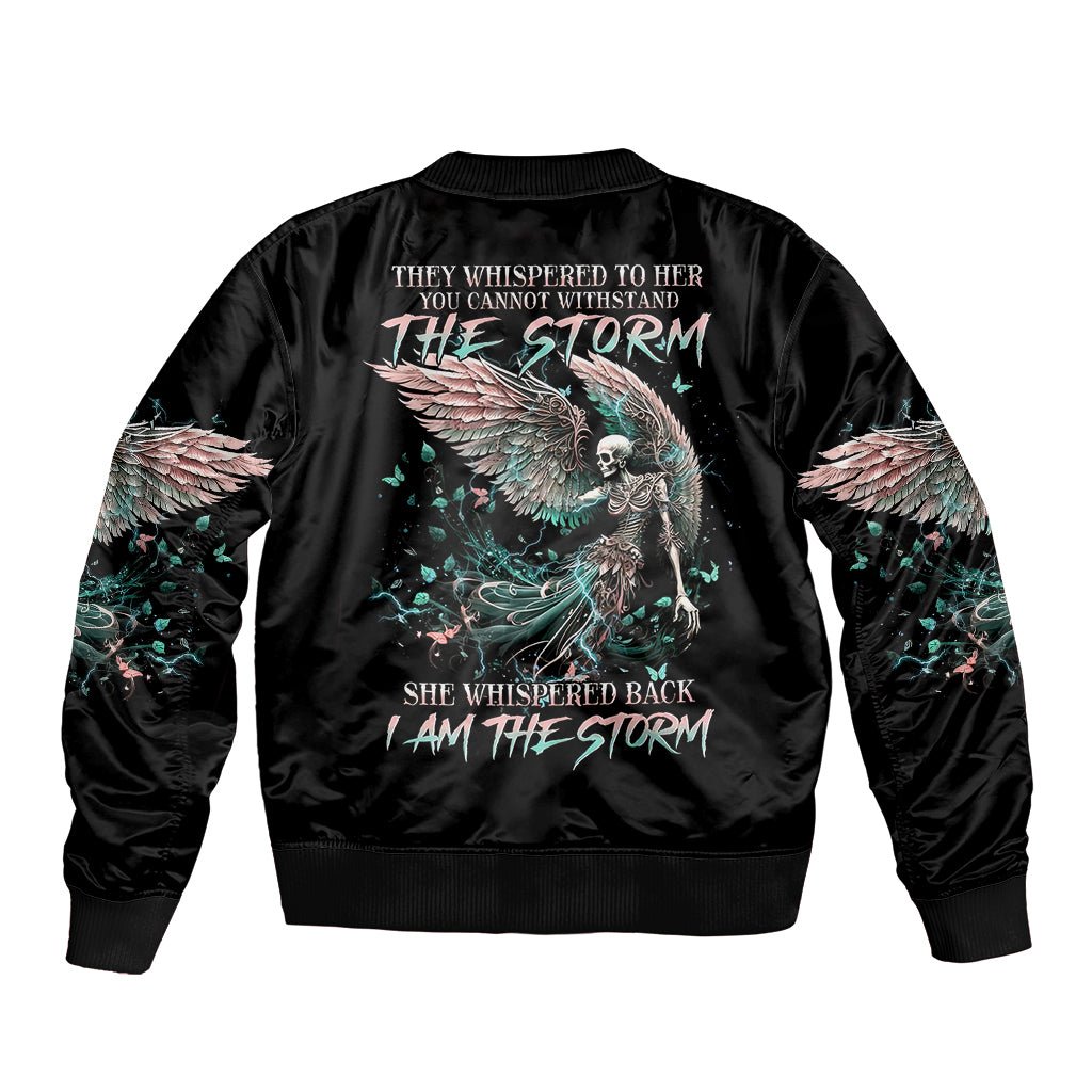 Angel Skull Bomber Jacket She Whispered Back Iam The Storm DT01 - The Mazicc - Unisex - S - Black