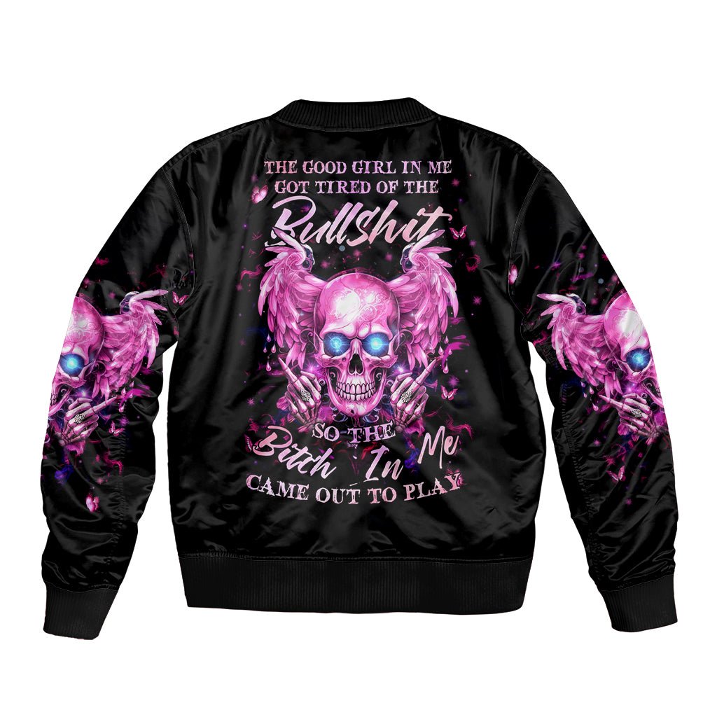 Angel Skull Bomber Jacket The Good Girl In Me Got Tired Of The Bullshit DT01 - The Mazicc - Unisex - S - Black