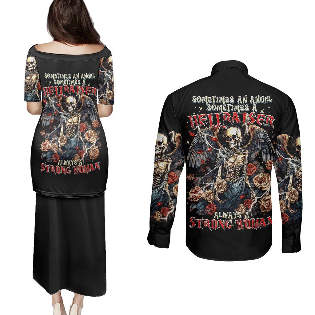 Angel Skull Couples Matching Puletasi Dress and Long Sleeve Button Shirts Sometimes An Angel Sometimes A Hellraiser DT01 - The Mazicc - S - S - Black