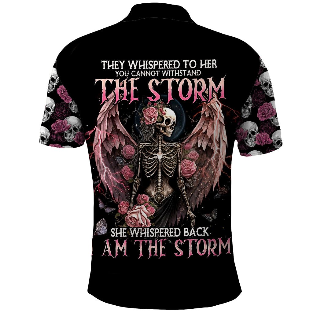 Angel Skull Polo Shirt She Whispered Back Iam The Storm DT01 - The Mazicc - Adult - S - Black