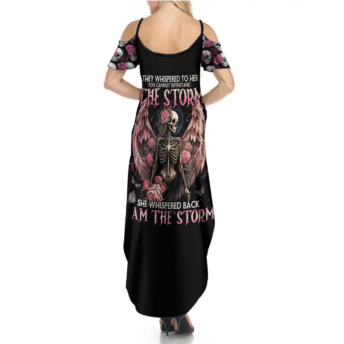 Angel Skull Summer Maxi Dress She Whispered Back Iam The Storm DT01 - The Mazicc - Women - S - Black