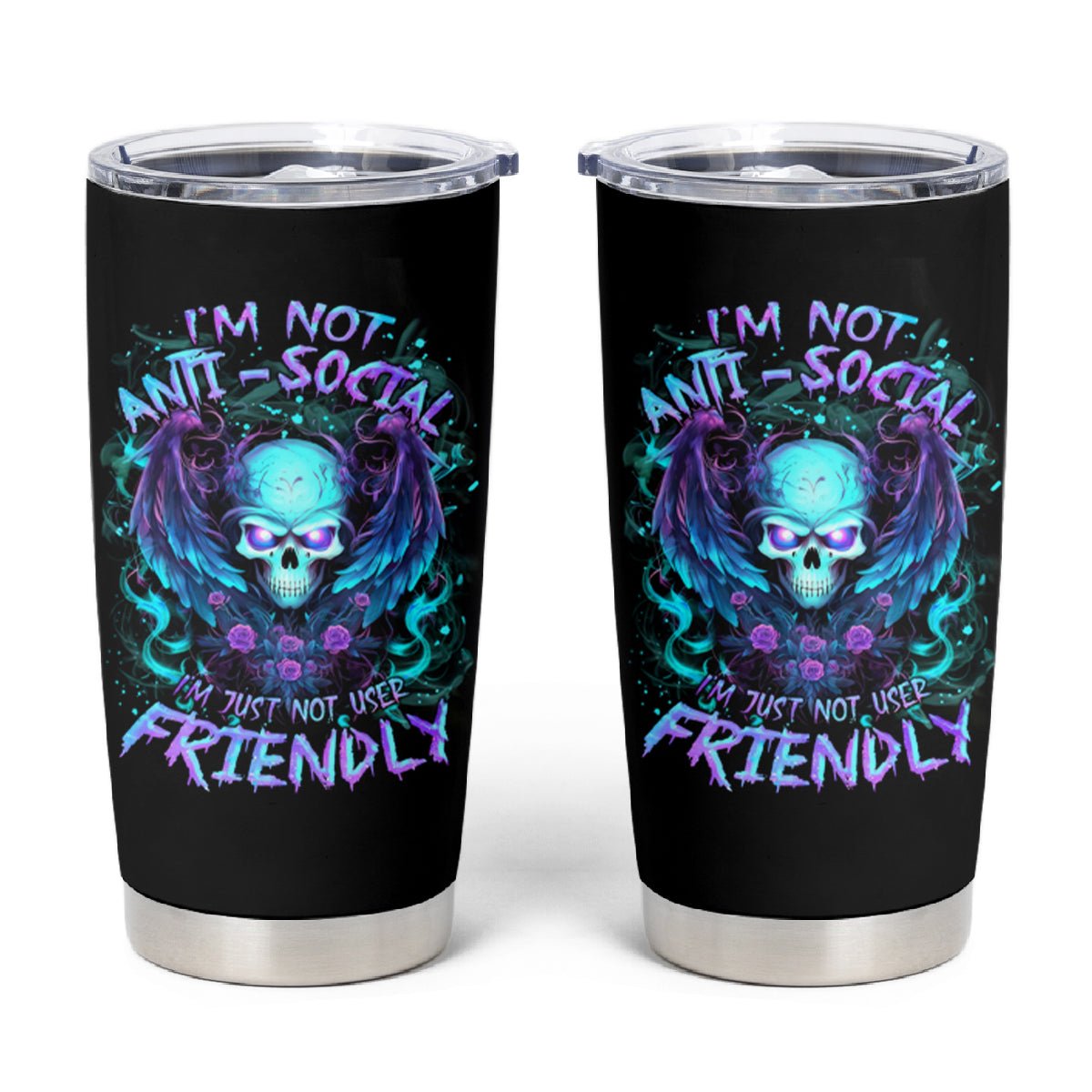 Angel Skull Tumbler Cup I'm Not Anti-Social I'm Just Not User Friendly DT01 - The Mazicc - 20oz - Black -