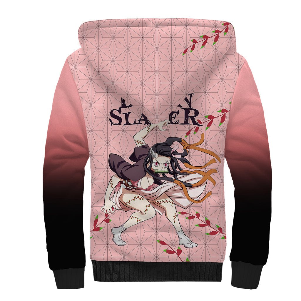 Anime Demon Slayer Nezuko Sherpa Hoodie Asanoha Pattern TS07 - The Mazicc - Unisex - S - Pink