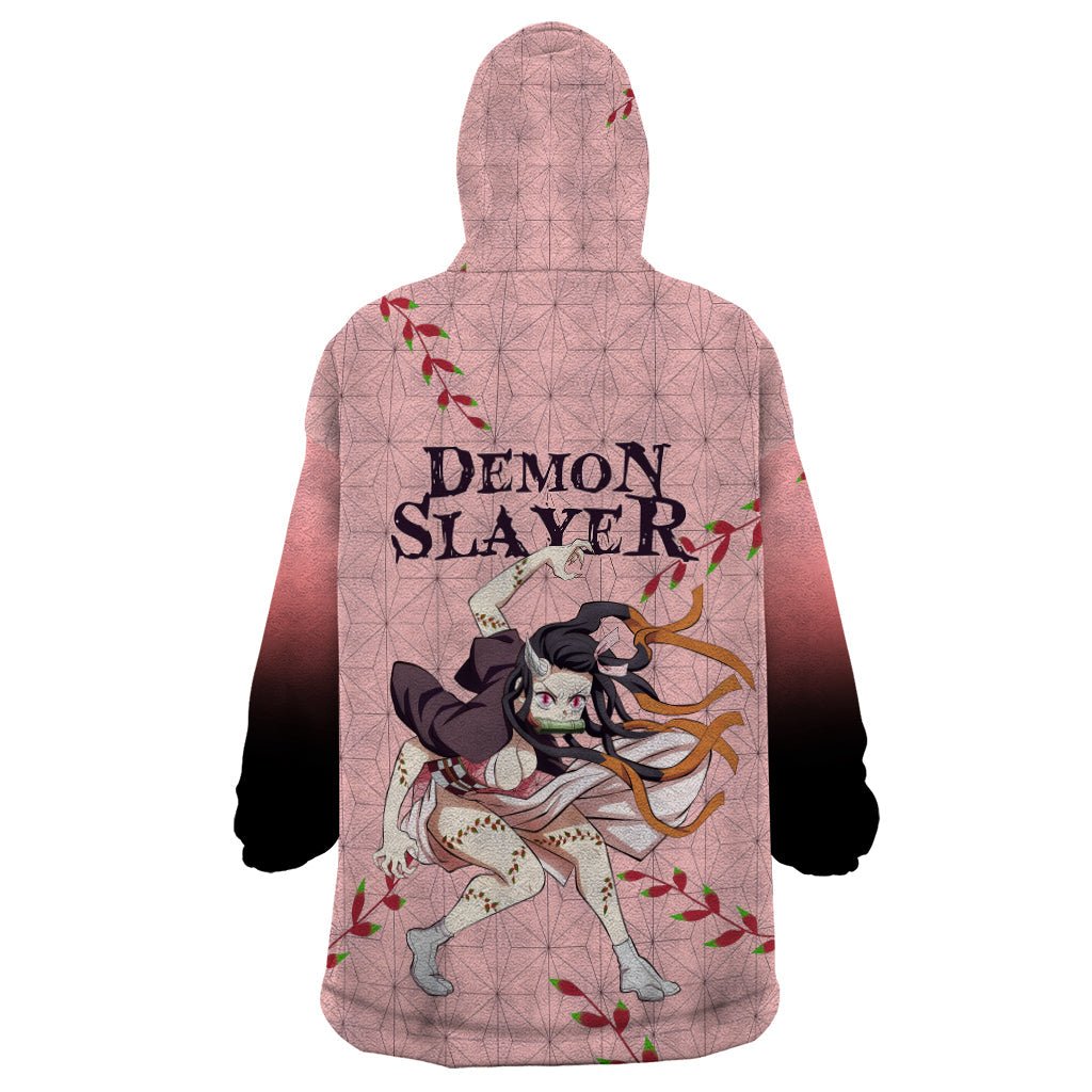 Anime Demon Slayer Nezuko Wearable Blanket Hoodie Asanoha Pattern TS07 - The Mazicc - Adult - One Size - Pink