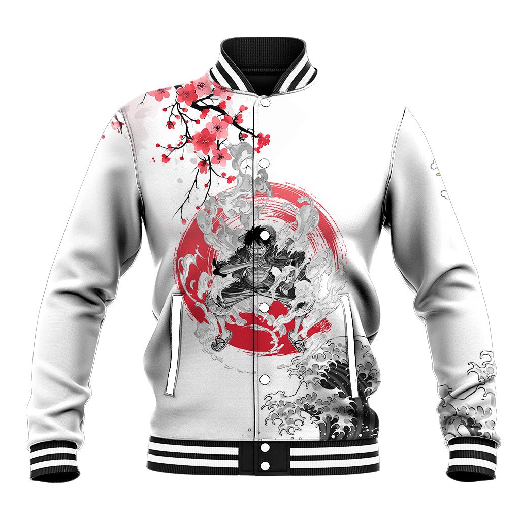 Anime One Piece Luffy Strawhat Baseball Jacket Sumi-e Painting Style TS07 - The Mazicc - Unisex - S - White