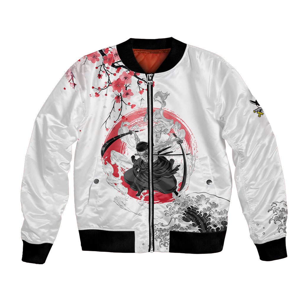 Anime One Piece Roronoa Zoro Bomber Jacket Sumi-e Painting Style TS07 - The Mazicc - Unisex - S - White