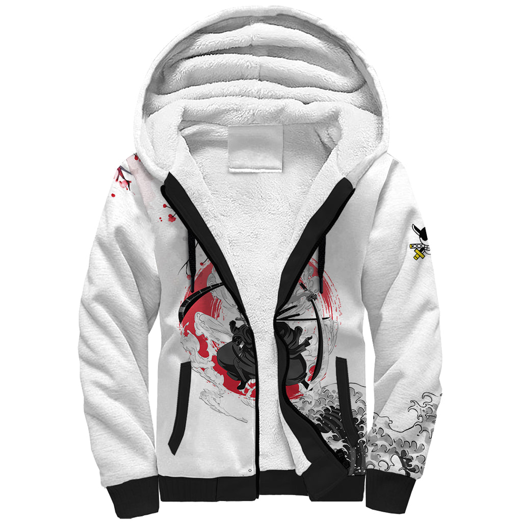 Anime One Piece Roronoa Zoro Sherpa Hoodie Sumi-e Painting Style TS07 - The Mazicc - Unisex - S - White