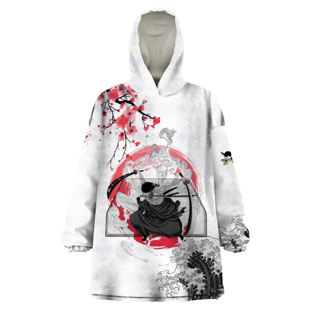 Anime One Piece Roronoa Zoro Wearable Blanket Hoodie Sumi-e Painting Style TS07 - The Mazicc - Adult - One Size - White