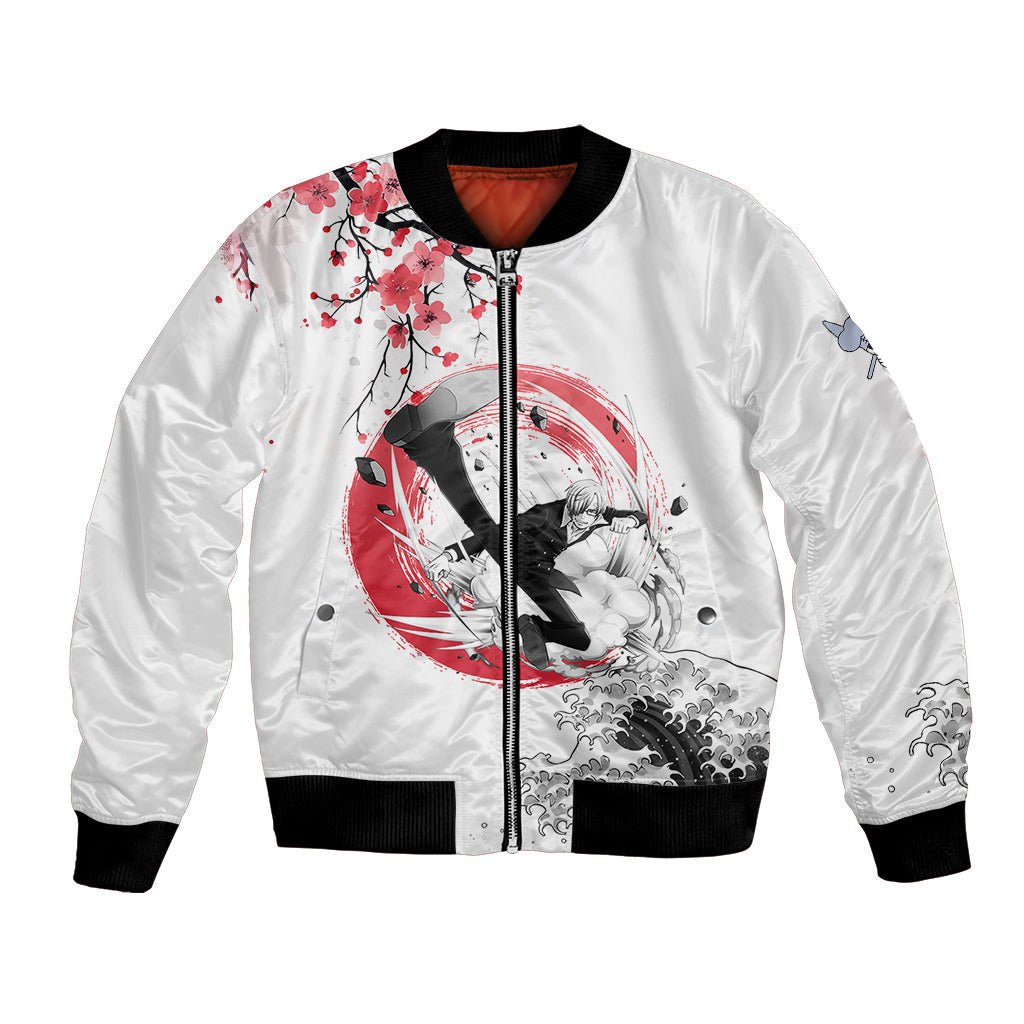 Anime One Piece Sanji Blackleg Bomber Jacket Sumi-e Painting Style TS07 - The Mazicc - Unisex - S - White