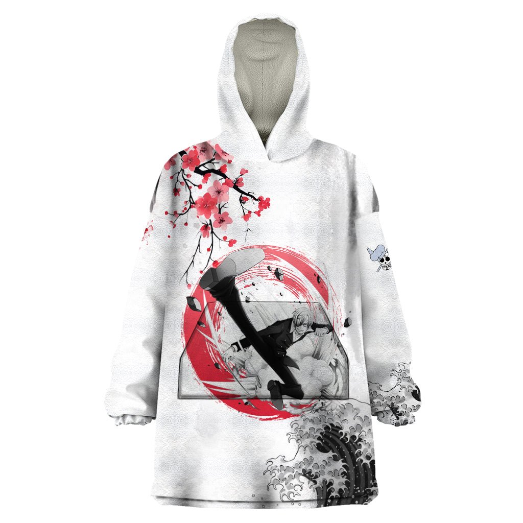 Anime One Piece Sanji Blackleg Wearable Blanket Hoodie Sumi-e Painting Style TS07 - The Mazicc - Adult - One Size - White