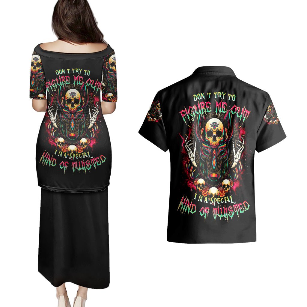 Anubis Skull Couples Matching Puletasi Dress and Hawaiian Shirt Skull Anubis Don't Try To Figured Me Out DT01 - The Mazicc - S - S - Black