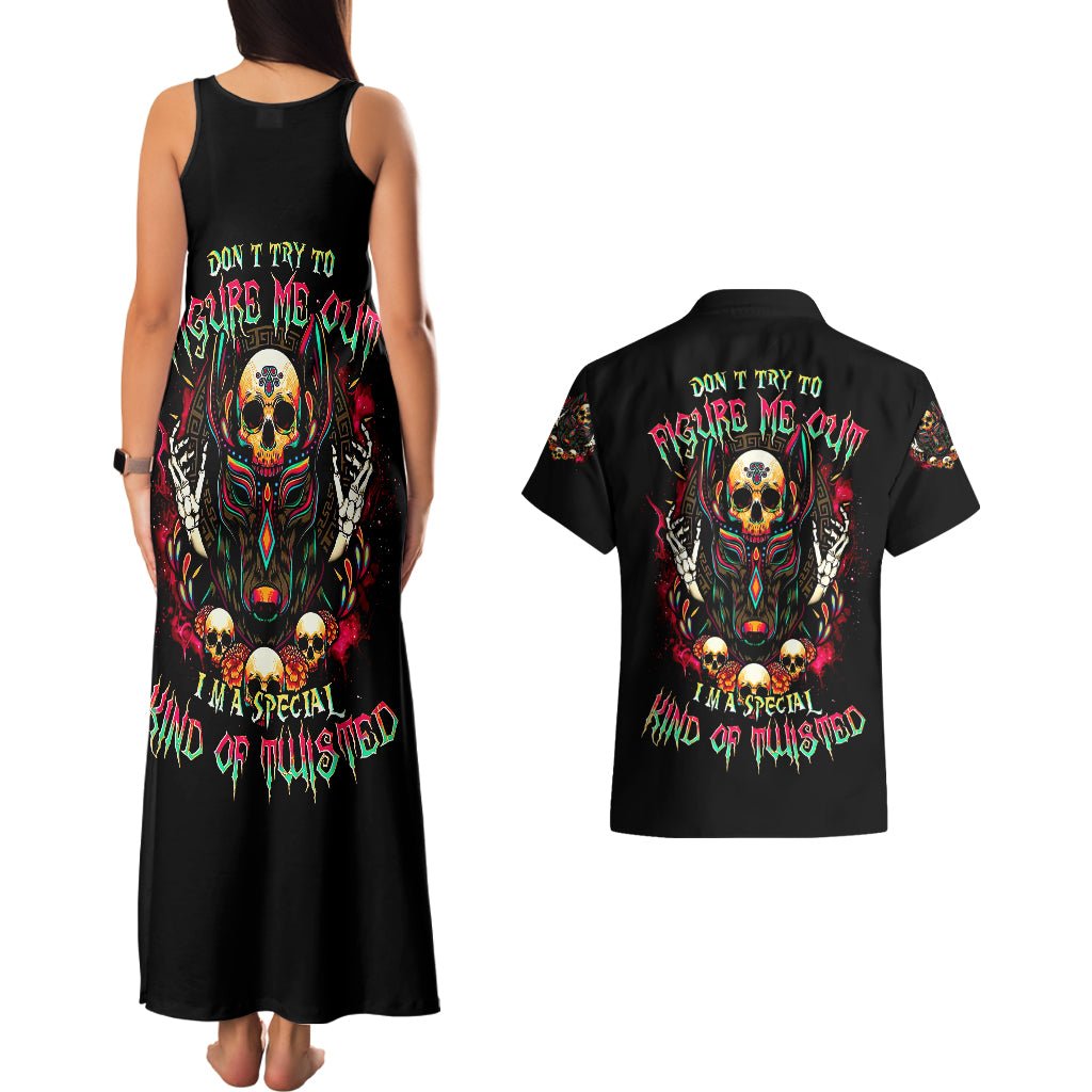 Anubis Skull Couples Matching Tank Maxi Dress and Hawaiian Shirt Skull Anubis Don't Try To Figured Me Out DT01 - The Mazicc - S - S - Black