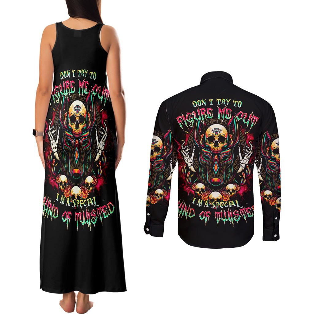 Anubis Skull Couples Matching Tank Maxi Dress and Long Sleeve Button Shirts Skull Anubis Don't Try To Figured Me Out DT01 - The Mazicc - S - S - Black