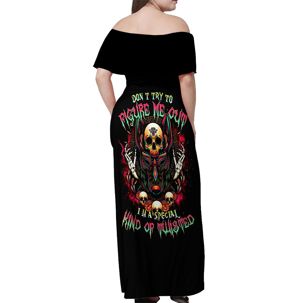 Anubis Skull Off Shoulder Maxi Dress Skull Anubis Don't Try To Figured Me Out DT01 - The Mazicc - Women - S - Black