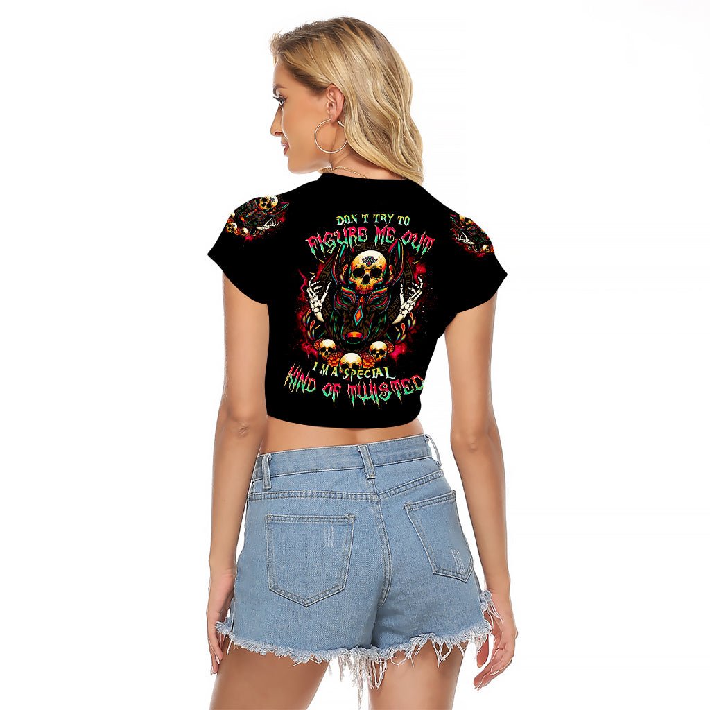 Anubis Skull Raglan Cropped T Shirt Skull Anubis Don't Try To Figured Me Out DT01 - The Mazicc - Female - S - Black