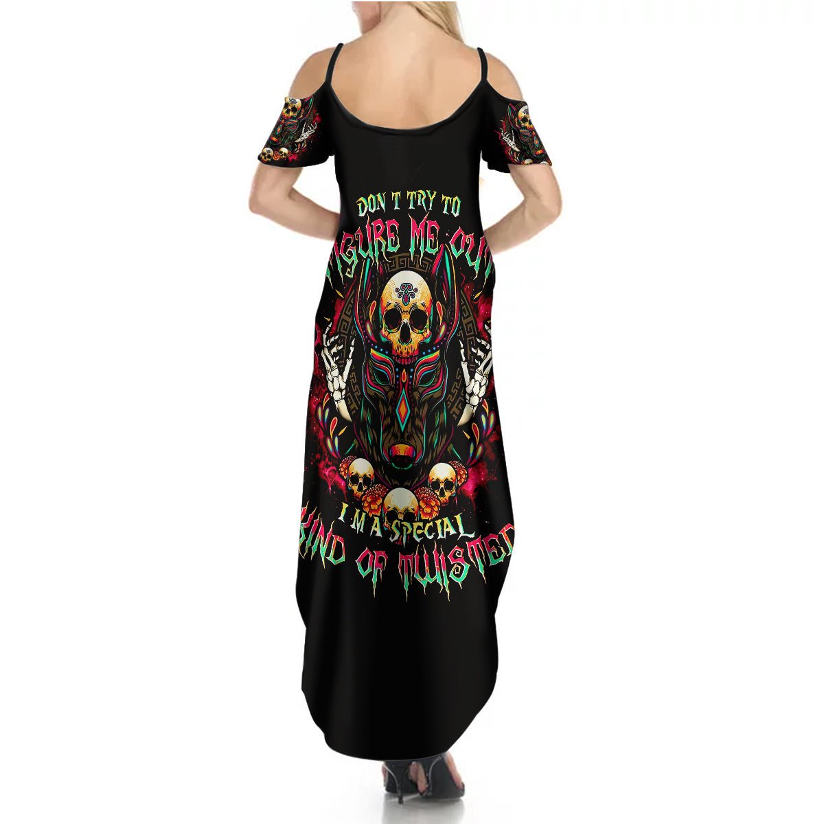 Anubis Skull Summer Maxi Dress Skull Anubis Don't Try To Figured Me Out DT01 - The Mazicc - Women - S - Black