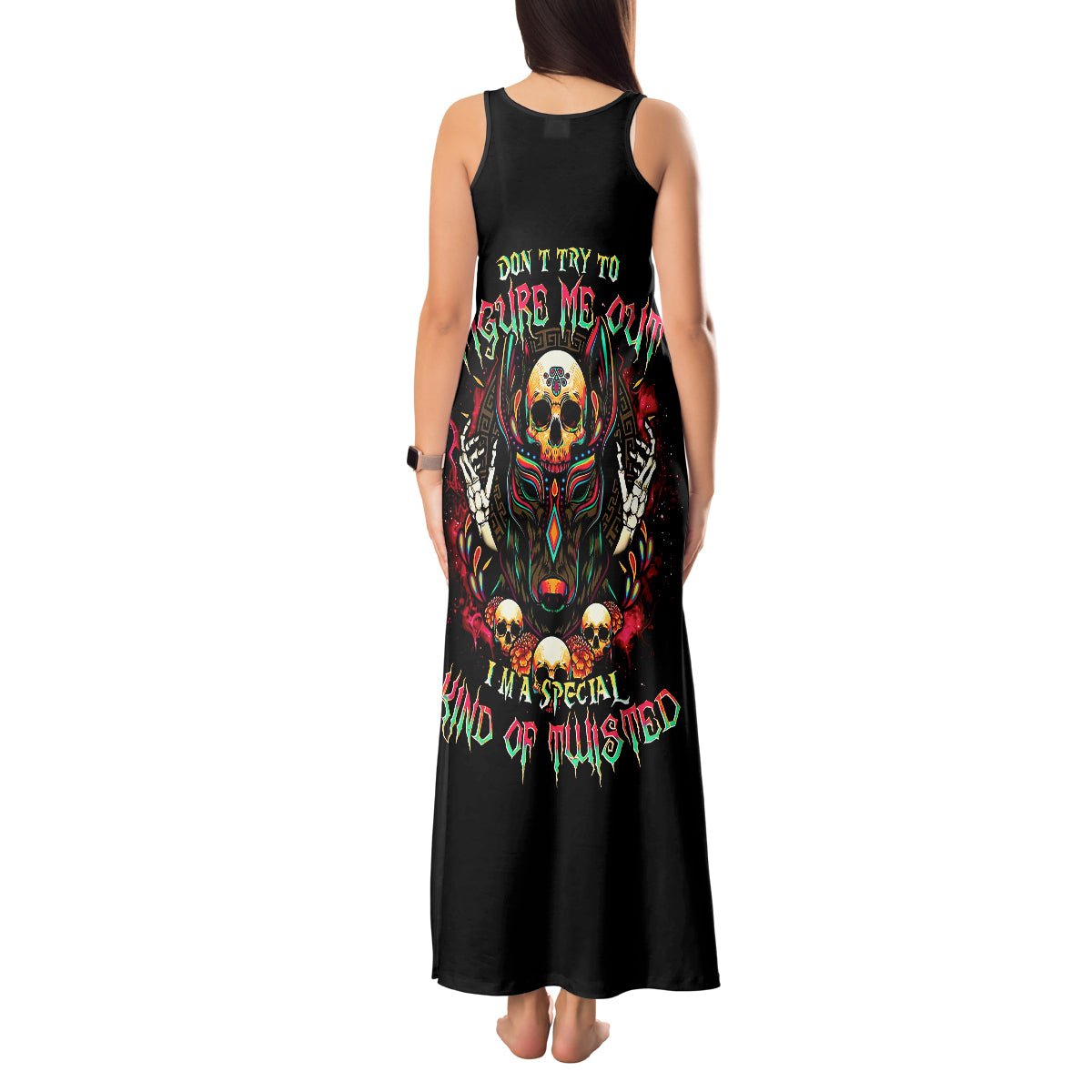 Anubis Skull Tank Maxi Dress Skull Anubis Don't Try To Figured Me Out DT01 - The Mazicc - Women - S - Black