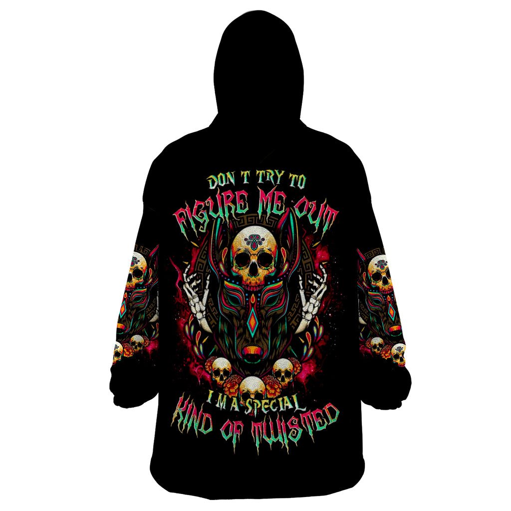 Anubis Skull Wearable Blanket Hoodie Skull Anubis Don't Try To Figured Me Out DT01 - The Mazicc - Adult - One Size - Black