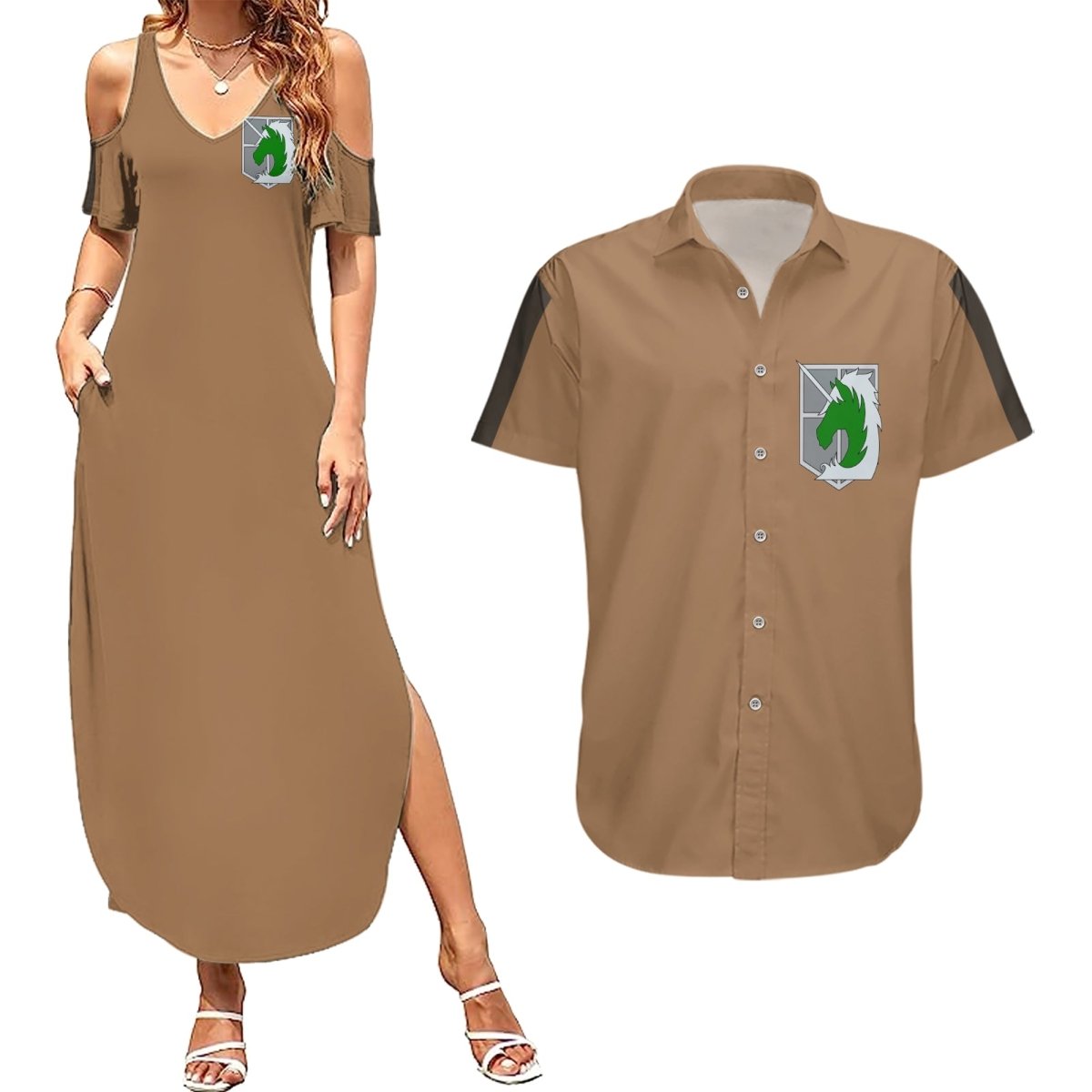 AOT Military Police Couples Matching Summer Maxi Dress and Hawaiian Shirt TS04 - The Mazicc - S - S - Brown