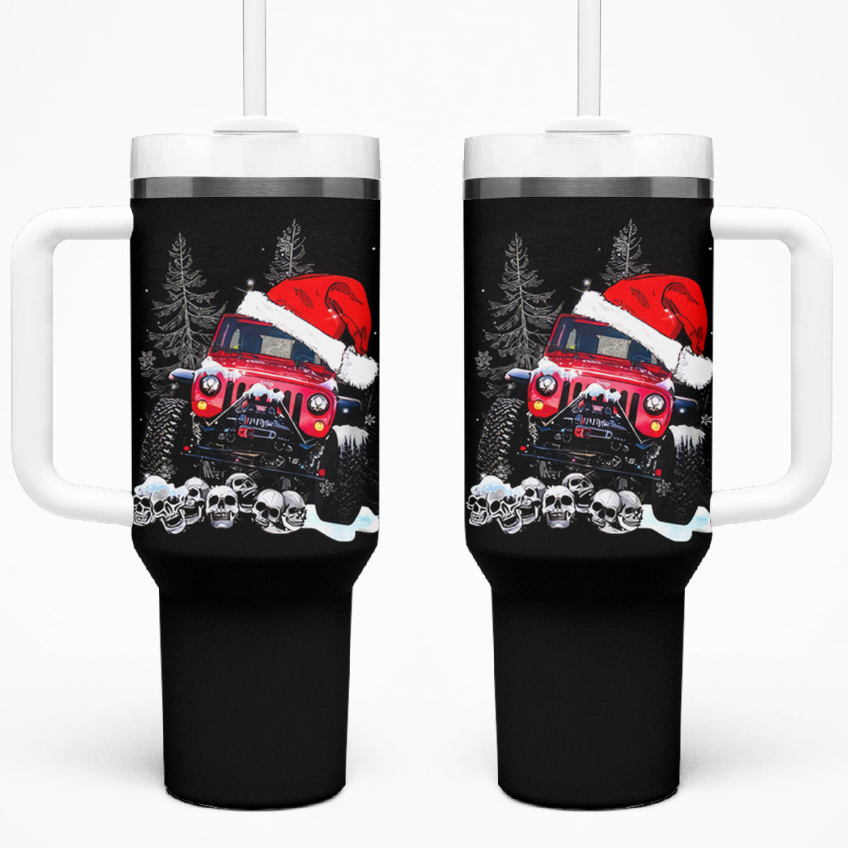 Christmas Red Jeep Tumbler With Handle Jeep Skull