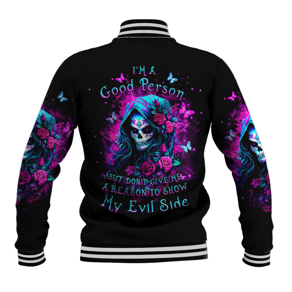 Witch Skull Baseball Jacket I'm A Good Person But Don't Give Me A Reason To Show Evil Side