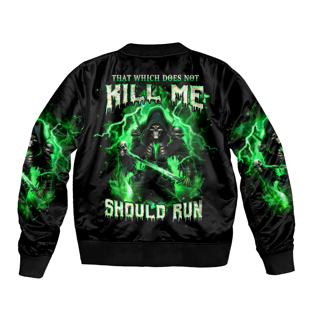 Reaper Skull Bomber Jacket That Which Does Not Kill Me Should Run