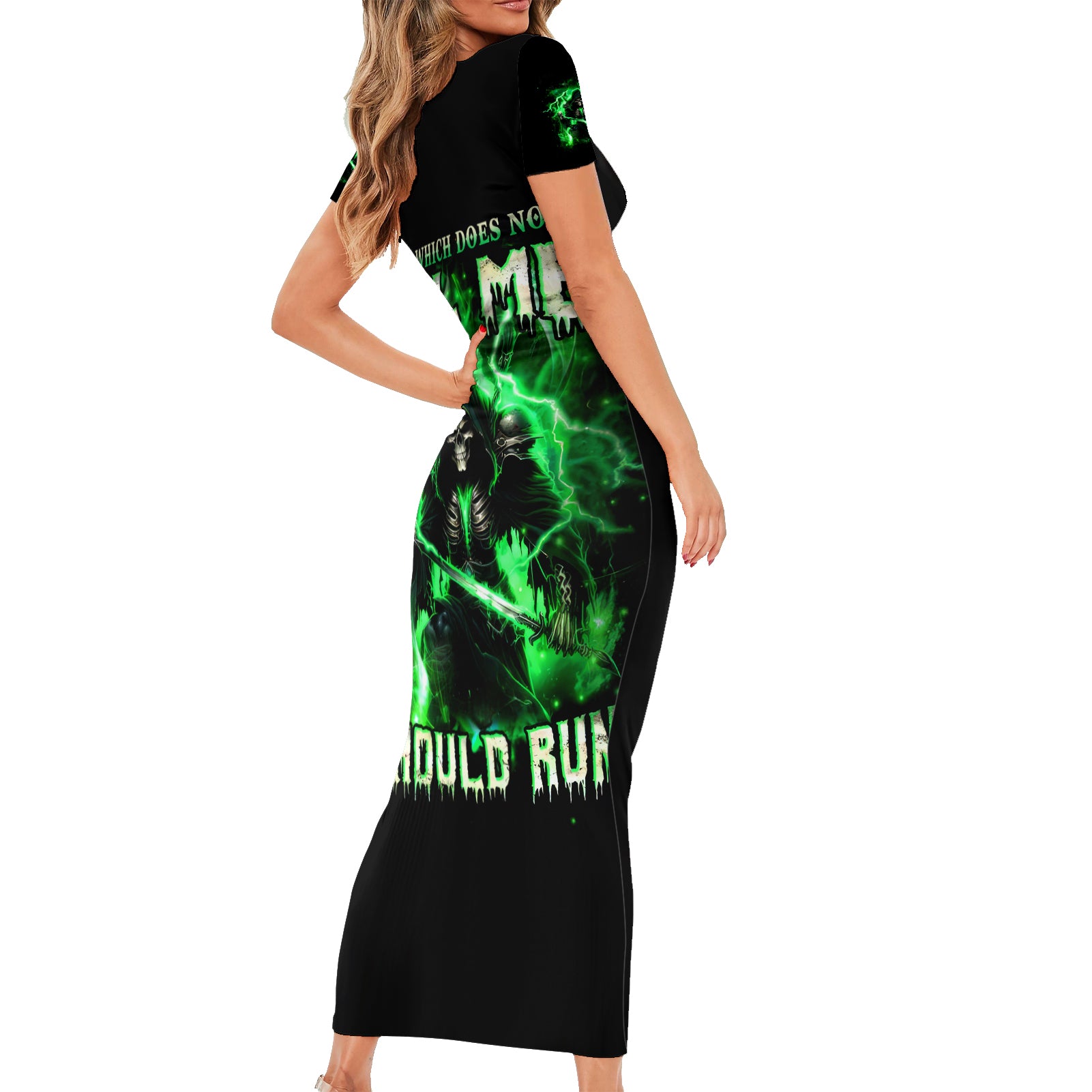 Reaper Skull Short Sleeve Bodycon Dress That Which Does Not Kill Me Should Run