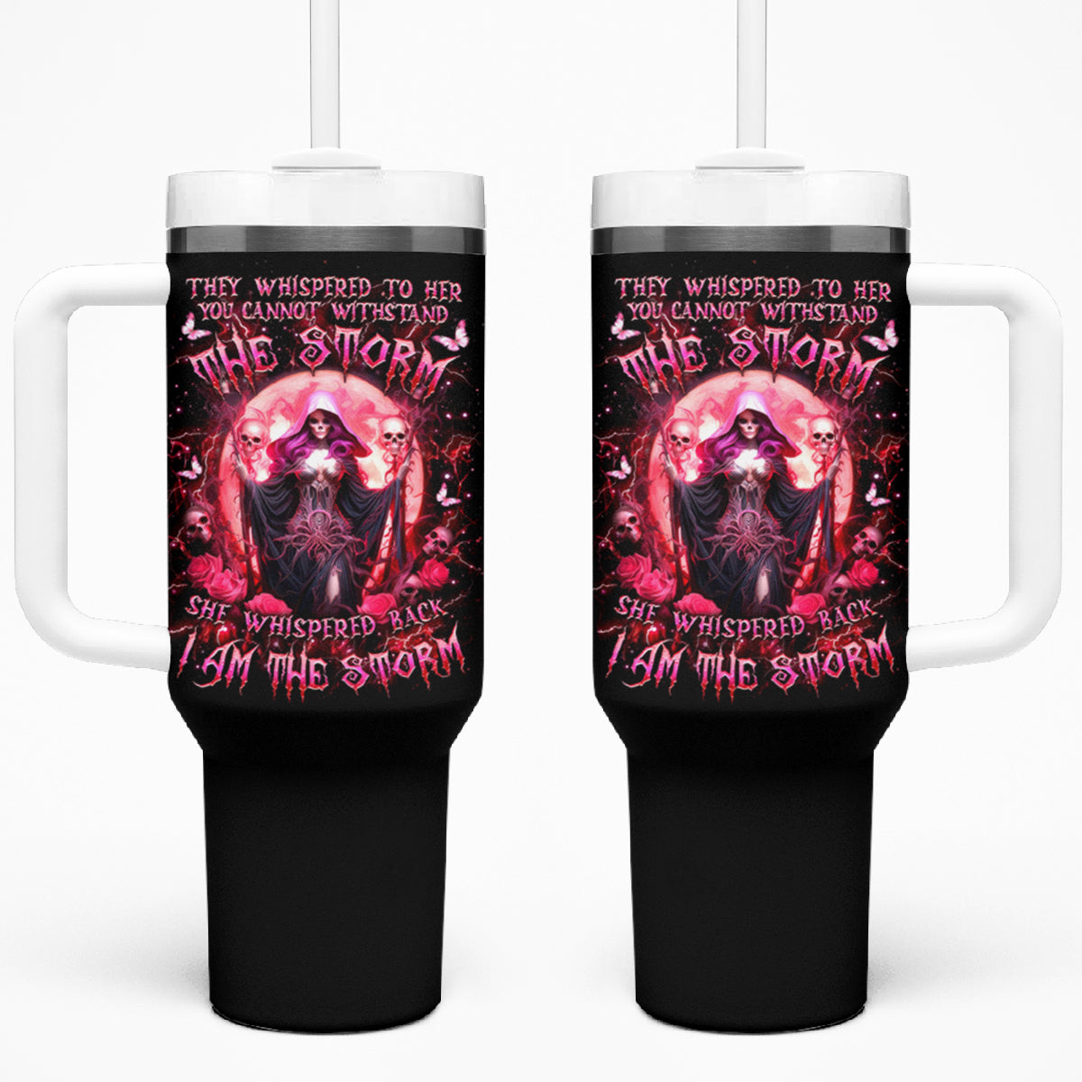 Witch Skull Tumbler With Handle She Whispered Back Iam The Storm