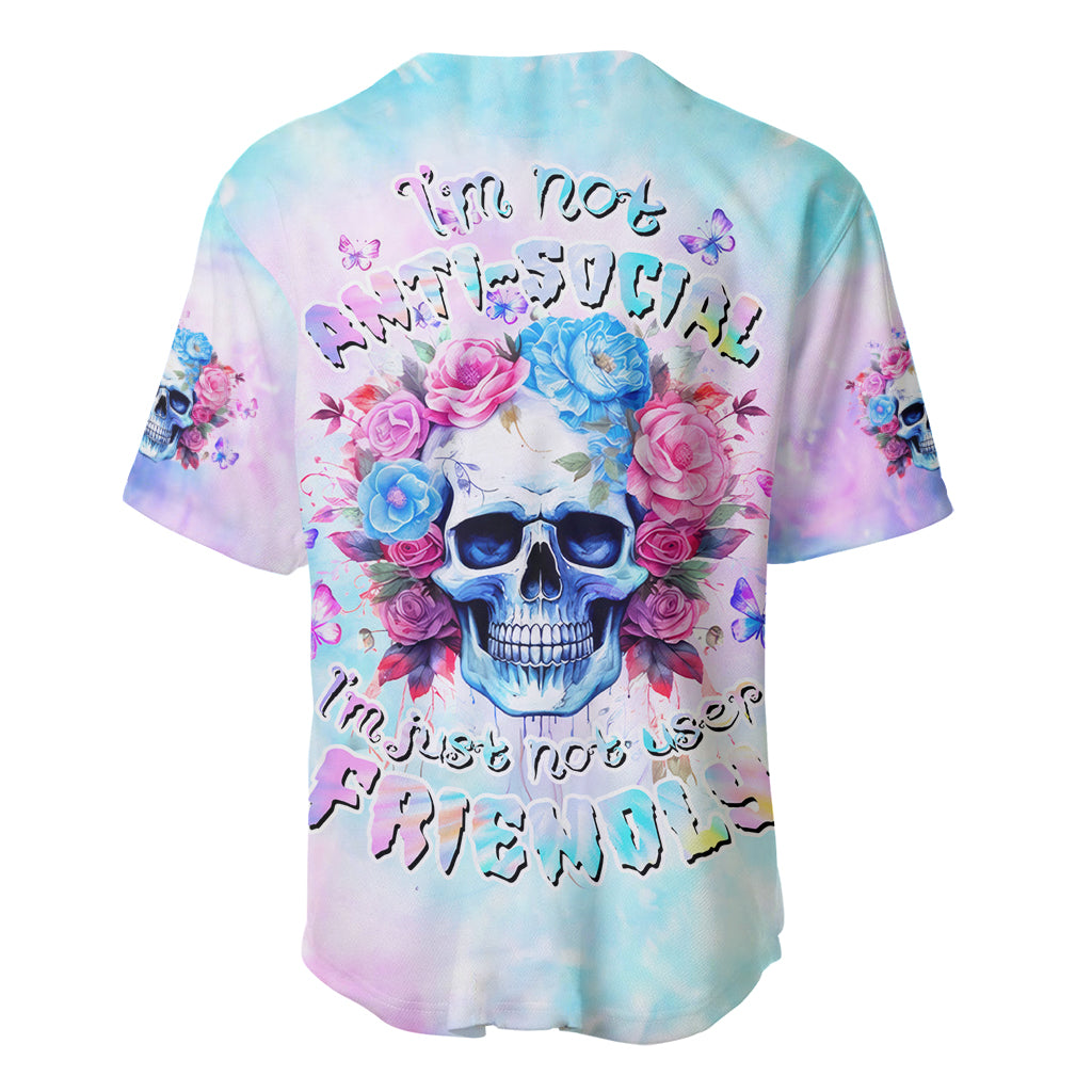 Flower Skull Baseball Jersey I'm Not Ant-Social I'm Just Not User Friendly