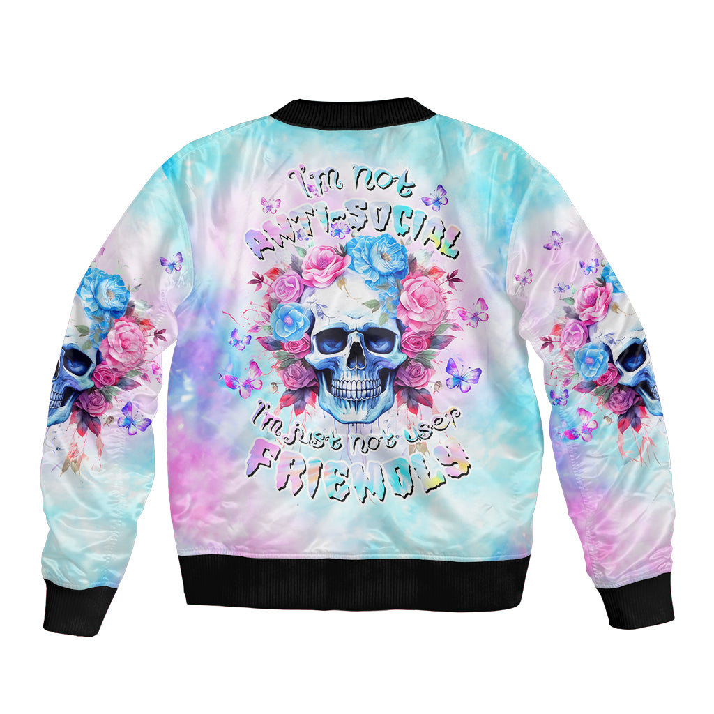 Flower Skull Bomber Jacket I'm Not Ant-Social I'm Just Not User Friendly