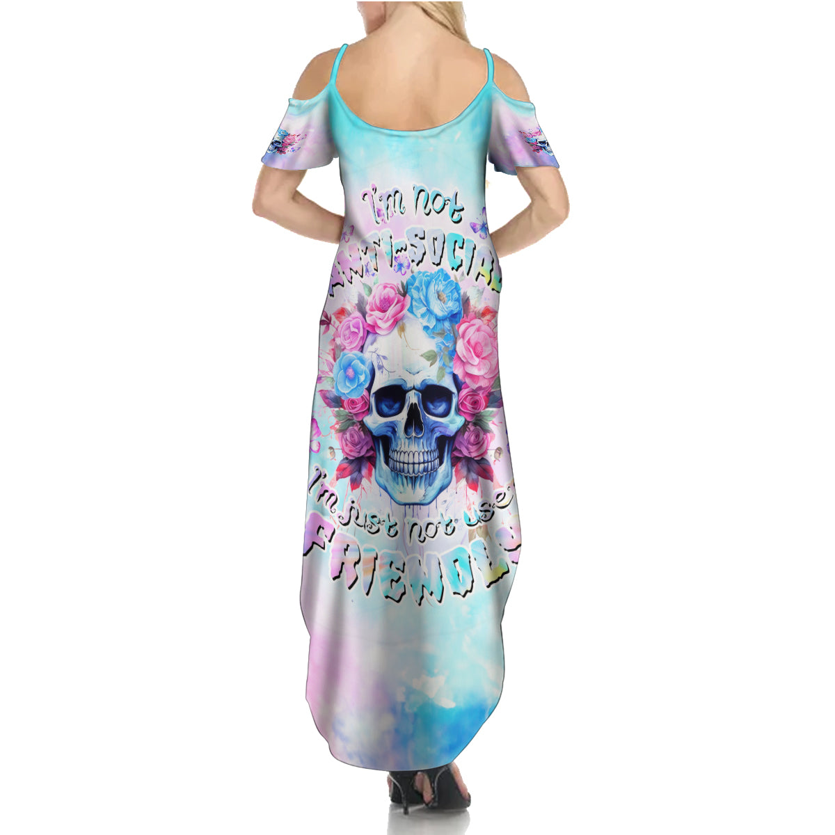 Flower Skull Summer Maxi Dress I'm Not Ant-Social I'm Just Not User Friendly