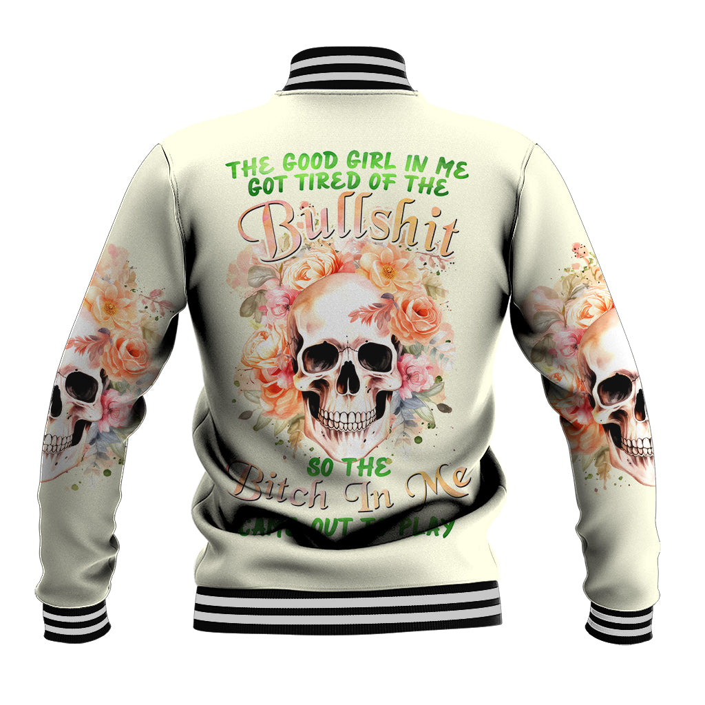 Rose Skull Baseball Jacket The Good Girl In Me Got Tired Of The Bullshit