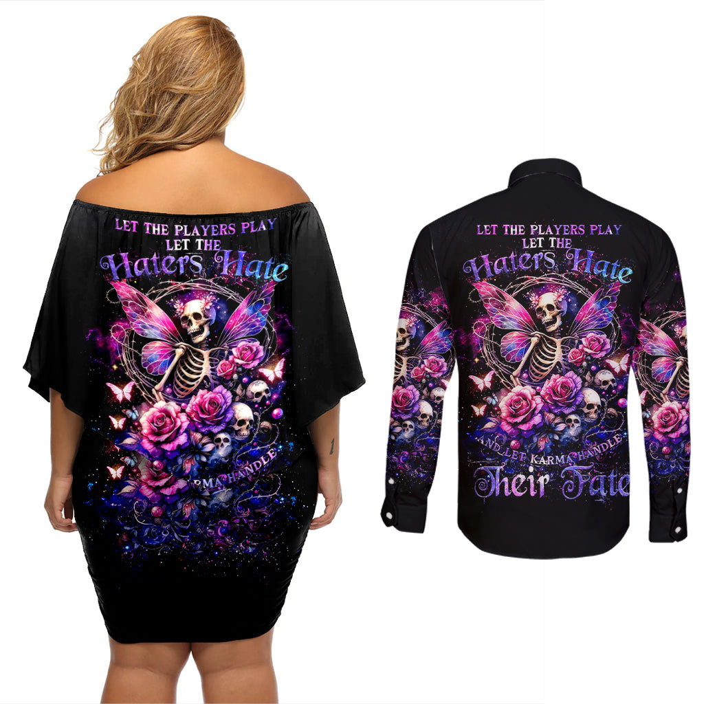 Fairy Skull Couples Matching Off Shoulder Short Dress and Long Sleeve Button Shirt Let Karma Handle Their Fate