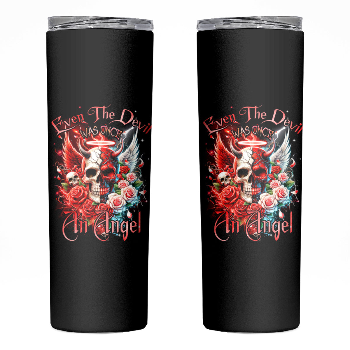 Evil Angel Skull Skinny Tumbler Even The Devil Was Once An Angel