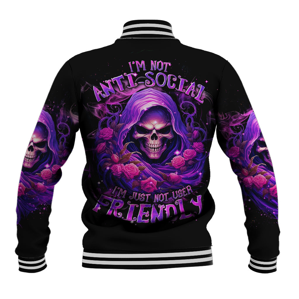 Reaper Skull Baseball Jacket I'm Not Ant-Social I'm Just Not User Friendly